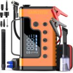 Car Jump Starters with Air Compressor, 5000A Portable Car Battery Booster, Clean Vacuum Cleaner, 12V Lithium Ion Battery Charger, 150PSI Tire Inflator for 8.0L Gasoline and 6.0L Diesel Engines