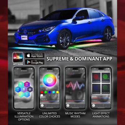 OPT7 Aura DreamColor Underglow Chasing Light Kit with APP & Remote Control, 4 PCS Flexible RGBIC LED Strips, 12V Neon Accent Underbody Lights for Car Truck RV, Multi Color Music Mode, Easter Gifts - Image 3