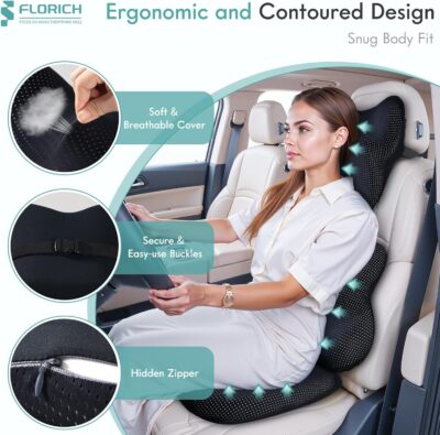 FLORICH Car Seat Cushion and Lumbar Support Pillow for Office Chair Car, Neck Headrest Pillow, Ergonomic Memory Foam, Pressure-Relieving Back Support for Car, Office Chair & Wheelchair – Black - Image 3