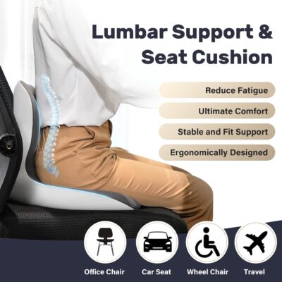 Coverado [Upgraded] Car Seat Cushion and Lumbar Support Pillow One Piece, Memory Foam Ergonomic Back Support Driving Seat Cushion for Back Pain, Non-Slip Washable Cushion for Car, Driver, Office - Image 3