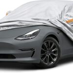 6 Layer Heavy Duty Car Cover Custom Fit for Tesla Model 3 with Charging Port Flap, Waterproof All Weather Car Tarp Outdoor Protection with Cotton Lining