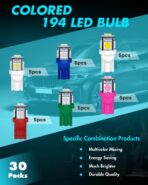 Alopee 30 Pack Multi Color (6 Colors Mixing) 194 LED Bulb T10 Wedge LED Bulb 5SMD-5050 168 2825 W5W 158 501 DC 12V Replacement for Car Interior Dome Map Door Trunk Courtesy Light - Image 4