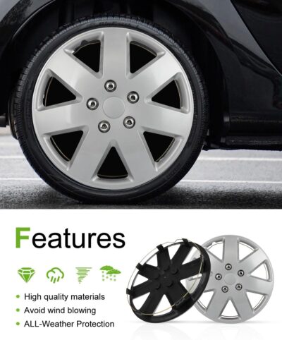 SCITOO 16" Silver Hubcaps Set of 4, fits Cars, Trucks, SUVs, Easy Install, Universal fit, Stylish & Rust-Resistant - Image 5