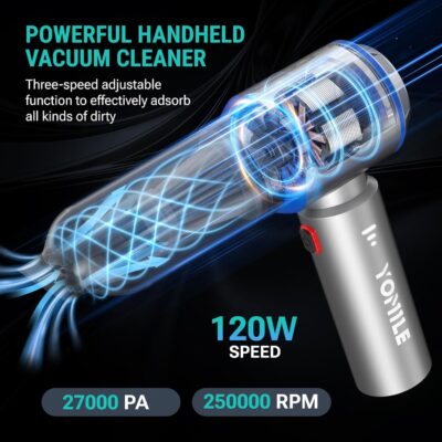 Mini Vacuum Cleaner, 2 in 1 27000PA Brushless Car Vacuum &250000RPM Air Duster 9000mAh Battery Air Blower Wireless Handheld Vacuum for Car,Office and Home (27Kpa) - Image 6