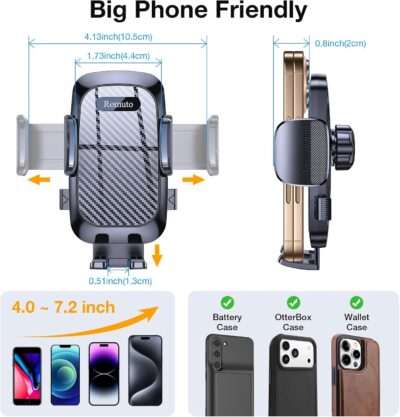 Romuto Phone Holders for Your Car Phone Holder Mount【Super Suction】Cell Phone Mount for Car Accessories for Women Men Windshield/Vent/Dash Truck Stand Desk Mount Clamp Holder for iPhone Samsung Camera - Image 10