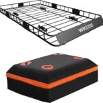 WEIZE 54" x 34" Heavy Duty Roof Rack Basket, 200LBS Universal Rooftop Cargo Basket with Waterproof Bag, Cargo Net & Tie Down Straps, Steel Luggage Holder for Car SUV Truck