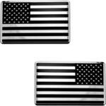 LFPartS USA Embossed Stainless Steel Metal Flag for Cars Trucks (3.12" x 2", Black & Chrome Set Left & Right)