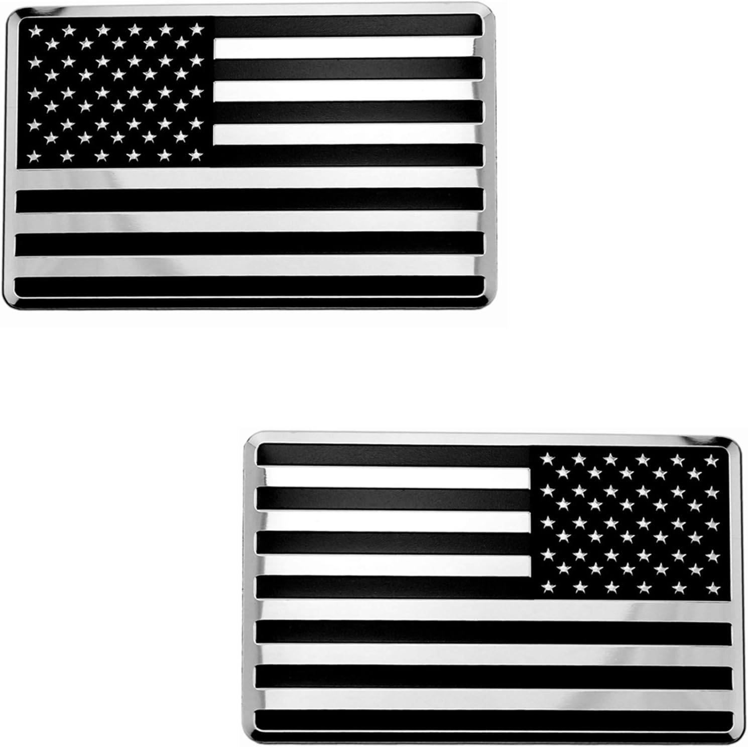 718z3wRG1bL._AC_SL1500_.jpg LFPartS USA Embossed Stainless Steel Metal Flag for Cars Trucks (3.12" x 2", Black & Chrome Set Left & Right) - Image 1