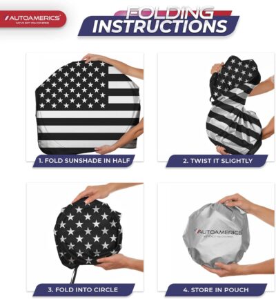 Autoamerics 1-Piece Windshield Sun Shade B&W American Flag USA Patriotic Design - Foldable Car Fits Easily to SUV & Truck Vehicles UV Ray Blocker Keeps Your Vehicle Cool Large - Image 8