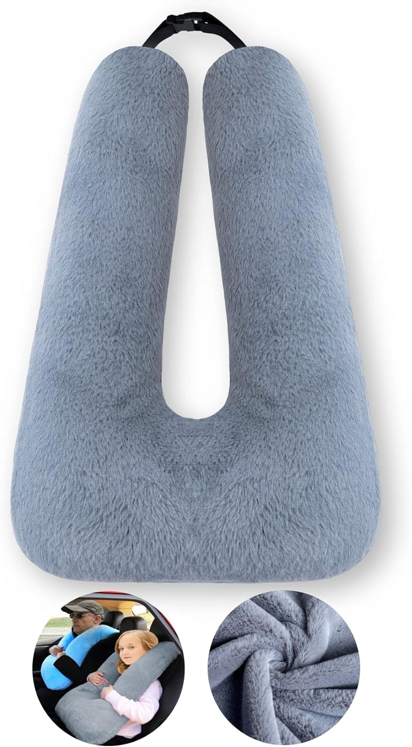 7190gYcCZPL._AC_SL1500_.jpg Travel Pillow Car Pillow Kid Car Sleeping The Sleeping Aid for Adults and Kids on Road Trips Kids Travel Pillow Gray - Image 1