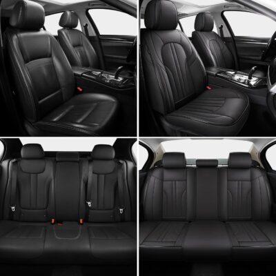 Car Seat Cover Full Set, Leather Car Seat Cover, Waterproof Seat Covers, Car Seat Cushion, Nappa Leather Seat Covers Car Seat Protector Universal Fit Most Cars Black - Image 3