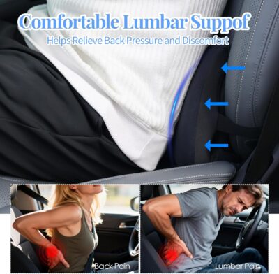 Lumbar Support Pillow for Car, Memory Foam Back Cushion Provides Lumbar Support to Relieve Back Pain, Ideal for Driving Cars and Office Chairs as a Back Support Pillow (Black) - Image 3