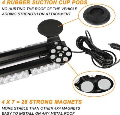 ASPL 29.5" 54 LED Strobe Light Bar Double Side Flashing High Intensity Emergency Warning Flash Strobe Light with Magnetic Base for Safety Construction Vehicles Tow Trucks Pickup (Amber/White) - Image 4