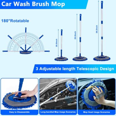 THINKWORK Car Wash Kit, Car Detailing Kit with Foam Gun, Car Wash Brush Mop and Large Folding Bucket Suitable for Car Cleaning, Blue Car Wash Set Gift for Men and Women - Image 4