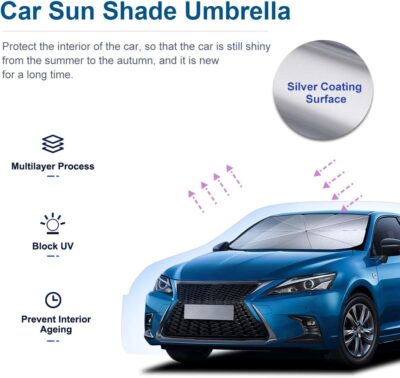 helloleiboo Car Windshield Sun Shade UV Rays and Heat Sun Visor Protector Foldable Reflector Windshields Umbrella - Image 2