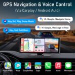 10.26 Inch Carplay Screen for Car, Compatible with Apple CarPlay & Android Auto, 4K Dash Cam & HD Backup Camera, Bluetooth, Navigation, Mirror Link, Voice Control, Carplay Tablet for Cars/Trucks - Image 5