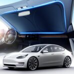 DMJN Windshield Sun Shade - Medium, Car Sunshade for Front Windshield [Nano Ice-Crystal Coatings] UPF50+ Heat Block & UV Reflective - Protect Interior & Keep Cooler