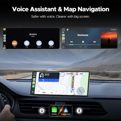 Volam 11'' Wireless Carplay Screen for Car Built-in Net-Flix YouTube Apps, Portable Touchscreen Car Stereo with Android Auto, Backup Camera, OTA Updates, Bluetooth, Voice Control, GPS Navigation,FM - Image 6