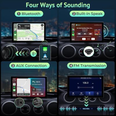 Wireless Protable Carplay & Android Auto with 2.5K Dash Cam, 1080P Backup Camera, Portable 9" HD IPS Screen for Car, GPS Navigation, Bluetooth, AirPlay, MirrorCast, AUX/FM Transmitter - Image 4
