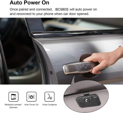 Handsfree Bluetooth Car Kit for Cell Phone, Wireless Bluetooth Speaker for Car, AUTO Power ON Support Siri Google Voice Assistant Hands Free Phone Speakerphone with Visor Clip-BC980SA - Image 4