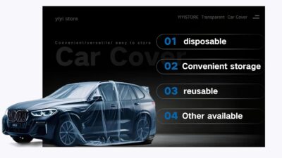 2 Packs Disposable Car Covers Waterproof Dust Protection for Vehicles, Fits Most Sedans, SUV, S(10-18 ft) - Transparent Plastic Car Covers for Travel, Storage, Outdoor Parking Gift Storage Backpack - Image 6