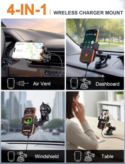 MOKPR Wireless Car Charger, Auto Clamping Car Charger Dash Windshield Air Vent Phone Holder Compatible with iPhone 17 16 15 14/13/13 Pro/12 pro/12/11/X/8, Samsung S24/S23/S22 - Image 2