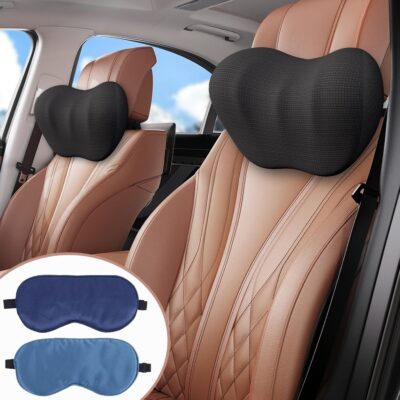 2 Pack Car Headrest Pillow, Comfy Head Rest Pillow for Car, 100% Memory Foam Car Neck Pillow for Driving - Universal Fit Travel Car Pillow for Pain Relief While Driving(Comes with 2 Eye Masks) - Image 9
