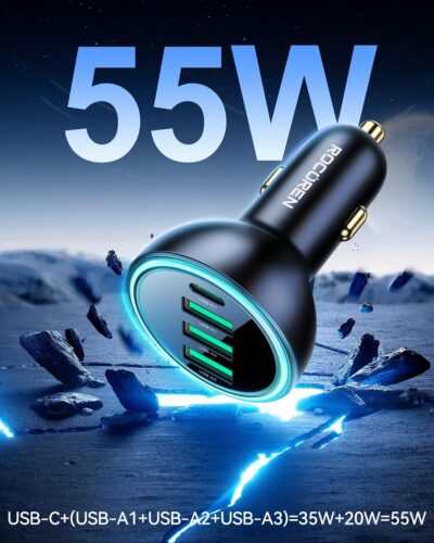 Rocoren 4-Port Car Charger, PD3.0 QC3.0 Super Fast Charging USB C Car Charger for Multiple Devices, Cigarette Lighter Adapter for iPhone 17/16/15/14 Series, iPad Pro, Samsung S25/S24 Ultra, Pixel - Image 4