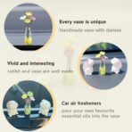 Cute Rabbit Car Dashboard Accessories Flowers Rear View Mirror Decorations, Funny Car Interior Accessories for Girls Women Daisy Charm - Image 2