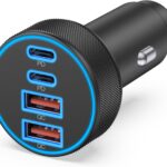 [4 in 1] USB C Car Charger, 4-Port 90W Super Fast Charging Cigarette Lighter Adapter, Dual 45W USBC & USB-A Multiport Car Phone Charger Accessories for iPhone 17 16 15 14 13 12, iPad, Galaxy, Tablet