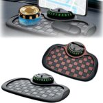 Multifunction Car Anti Slip Mat, 360° Rotatable Phone Holder Dashboard Pad with Temporary Parking Number Rotatable Car Anti Slip Mat Phone Holder (Brown+Black)