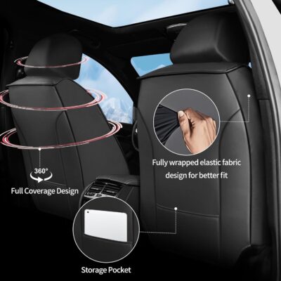 Fit Civic Car Seat Covers Compatible with Honda Civic 2022 2023 2024 2025 2026 Sport, Sport Touring, EX, EX-L, LX, Touring, Model-Full Coverage Breathable Leather (Full Set,Black) - Image 2