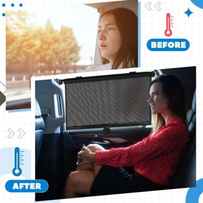 Blosssound 2 Pack Car Side Window Sun Shades Extra Wide Retractable Window Shades for Car Blocks Heat Roller Sunshade Visor for UV Rays Glare Protection Accessories (22 × 24 Inch) - Image 6