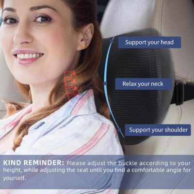 2 Pack Car Headrest Pillow, Comfy Head Rest Pillow for Car, 100% Memory Foam Car Neck Pillow for Driving - Universal Fit Travel Car Pillow for Pain Relief While Driving(Comes with 2 Eye Masks) - Image 7