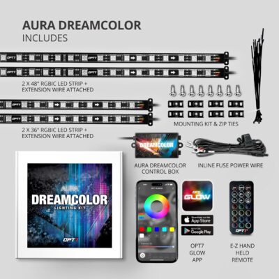 OPT7 Aura DreamColor Underglow Chasing Light Kit with APP & Remote Control, 4 PCS Flexible RGBIC LED Strips, 12V Neon Accent Underbody Lights for Car Truck RV, Multi Color Music Mode, Easter Gifts - Image 9