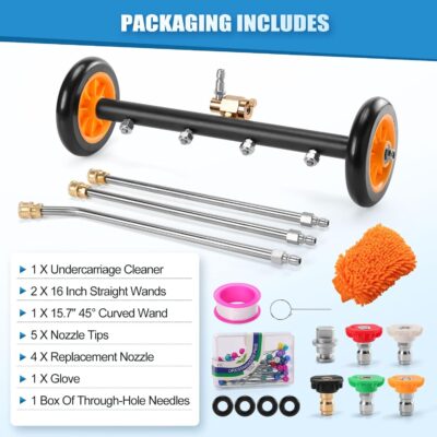 Undercarriage Pressure Washer Cleaner, 16 INCH 2-in-1 Pressure Washer Broom with Extension Wand, Wash Mitt, 9 Nozzles, 4000 PSI Under Car Pressure Washer Attachment for Cars, Trucks - Image 7