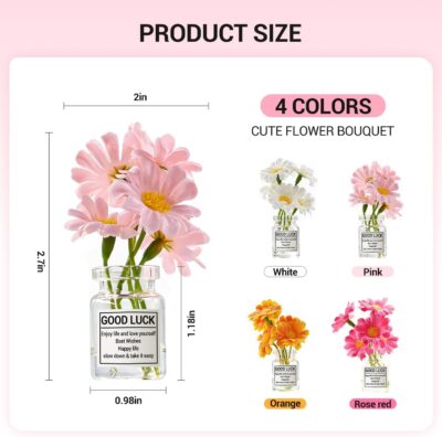Daisy Car Dashboard Decorations - 4 Pack Mini Floral Accessories for Women - Secure Adhesive & Residue-Free Removable Vases for New Car Gift - Image 6