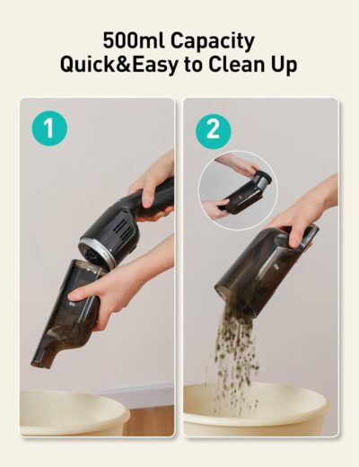 Aspiron Cordless Handheld Vacuum, 24KPA Powerful Car Vacuum, 2-Speed, 2 Charging Methods, Wireless Charger, Ergonomic Handle, Portable Rechargeable Vacuum Cleaner for Car, Home, Black Grey - Image 7