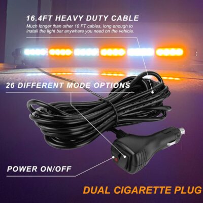 ASPL 29.5" 54 LED Strobe Light Bar Double Side Flashing High Intensity Emergency Warning Flash Strobe Light with Magnetic Base for Safety Construction Vehicles Tow Trucks Pickup (Amber/White) - Image 6