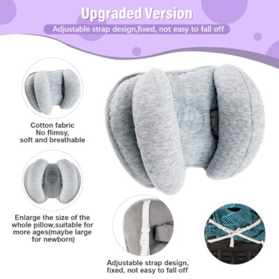 Upgraded 2 in 1 Baby Travel Pillow, Adjustable Straps, Banana Shape Baby Neck Head Support Pillow Stroller Insert Cushion for 4 Months Up Kids, Toddler Grey - Image 2