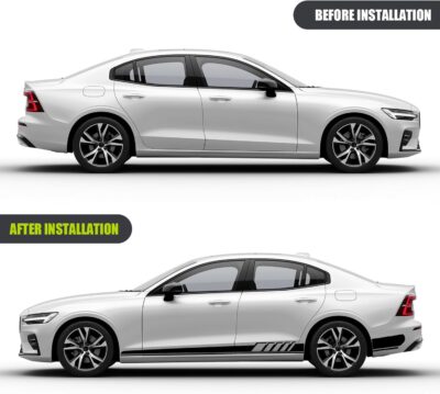 2 PCS Car Side Skirt Decals, 88.58" x 4.52" Long Stripes Stickers, PVC Auto Personalized Stickers, Waterproof Body Decoration, Universal for Most Cars, Trucks, SUVs (Black) - Image 3