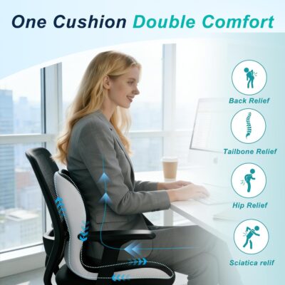 Seat Cushion for Office Chair and Car, Lumbar Support Pillow for Office Chair, Memory Foam Ergonomic Seat Cushion for Long Sitting, Back & Tailbone Pain, Sciatica - Dark Gray & Light Gray - Image 4