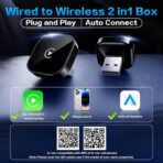 Mini Wireless CarPlay Adapter for iPhone, 2-in-1 for Apple CarPlay & Android Auto Adapter, Convert Wired to Wireless, Plug & Play, Auto Connect, USB to Type-C, No Delay, for iOS 10+ & Android 11+ - Image 2