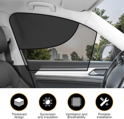 Shakas 2 PCS Side Window Shade, Semi-Shading Semi-Permeable Anti-Glare Heat-Insulating Protective Curtains for Driver, Adsorption-Type Window Free-Lifting Privacy Covers, for Most Cars (Black) - Image 3