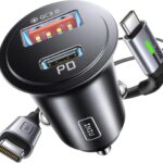 INIU Car Charger, Cigarette Lighter USB Charger Total 60W, 12V USB Socket with [1m] 100W Type C Cable Fast Charge, Car Phone Charge Adapter for iPhone 17 16 Samsung Laptops Switch 2 Car Accessories