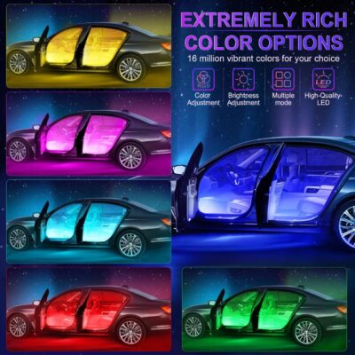 LivTee Accent Interior Car Lights, Smart Car Interior Lights with App Control, RGB LED Lights with Music Mode and DIY Mode, 2 Lines Design LED Lights for Cars with Charger, Car Accessories for Women - Image 2