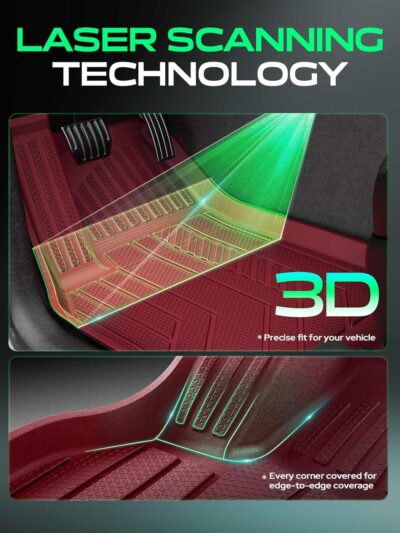 YHTAUTO Floor Mats Compatible with Tesla Model 3 Highland 2024 2025, TPE Floor Liners All Weather Custom Fit, 1st & 2nd Row, Set of 3, Red - Image 4