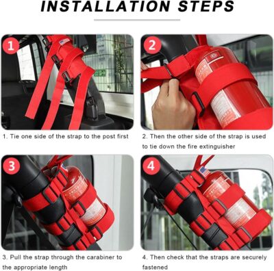 Fire Extinguisher Holder, Adjustable Extinguisher Fixed Belt with American Flag Pattern, Roll Bar Fire Extinguisher Mount Strap Bracket for Wrangler JK JKU TJ CJ Gladiator (Red) - Image 6