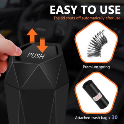 Car Trash Can with Lid - 2-Pack, Interior Accessories for Vehicles, Leakproof Garbage Can with 30 Detachable Trash Bags, Multipurpose Organizers and Storage Solutions for Home and Office - Image 2