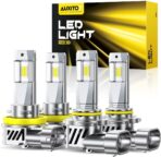 AUXITO 9005 H11 LED Bulbs Combo, 120,000LM 1000% Super Bright, CANBus Ready, 1:1 Mini Size Easy Install, 6500K White H8 H9 HB3 Bulbs with Fan, Plug and Play, Pack of 4